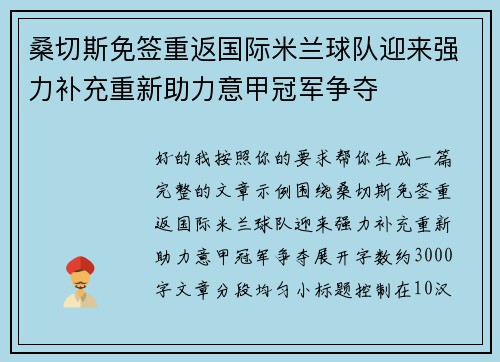桑切斯免签重返国际米兰球队迎来强力补充重新助力意甲冠军争夺